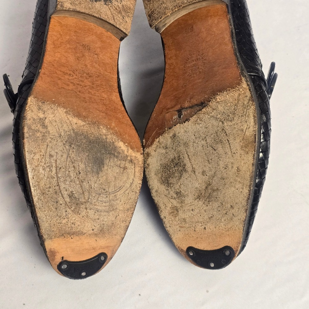Stephane Kelian Paris Black Woven Leather Monk Strap Shoes Made in France 6.5 - Picture 13 of 14